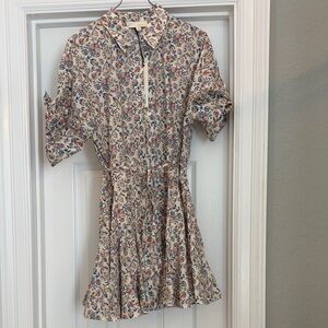 Floral Button-Front Mini Dress in Cream and Multicolor by Pinch.